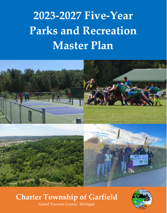 master plan cover page image 2023-2027 Parks and Recreation Master Plan cover with diverse activities.