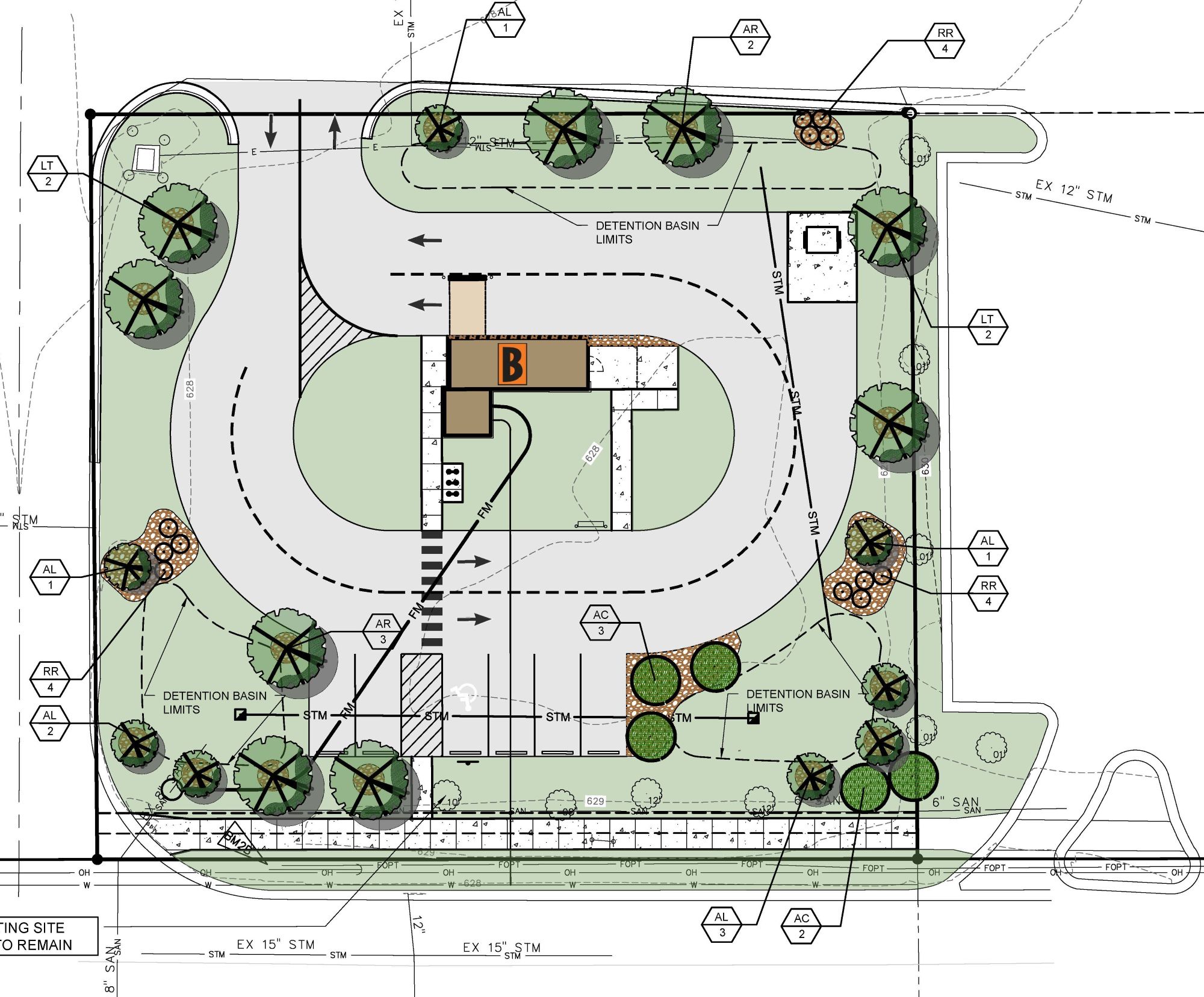 bcubed landscape Landscape site plan with trees and pathways.