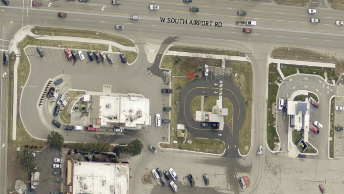 Aerial view of streets and parking lots
